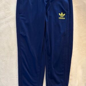 Adidas Youth superstar Joggers with lime green Logo blue stripes